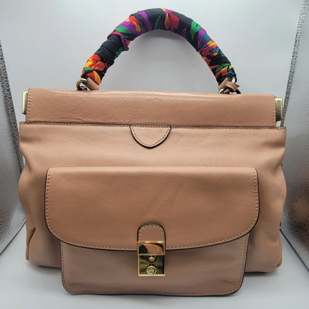 Designer Tory Burch Priscilla Small Frame Satchel Shoulder Strap Push Lock Clasp